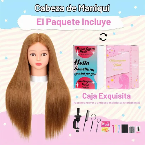 Vista 4 de Cabeza de maniquí con cabello humano, rubio, 26-28 pulgadas, cabello 80%