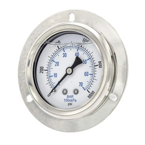 Vista 4 de PIC Gauges 204L-404M Medidor de presión relleno de glicerina con brida frontal con carcasa SS/bisel, internos de latón, lente de PC, esfera de 4