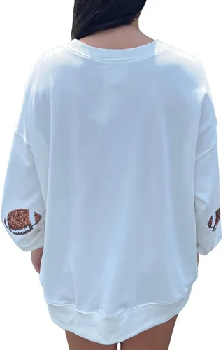 Vista 2 de Sudadera de fútbol americano con lentejuelas bordadas para mujer, ajuste holgado, casual, cuello redondo, manga larga, para el día del partido