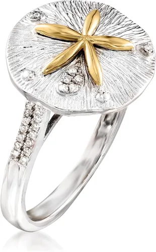 Vista 3 de Ross-Simons 0.10 ct. t.w. Diamond Sand Dollar Ring in Sterling Silver With 14kt Yellow Gold