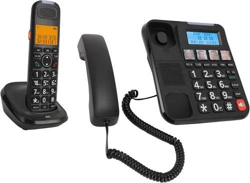 Vista 3 de Luocute Sistema extensible de teléfono con cable e inalámbrico con contestador digital y bloqueo de llamadas, pantalla grande de 2 pulgadas y esfera