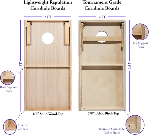 Vista 4 de Tailgating Pros Cornhole Boards - Juego de Cornhole de 4 x 2 pies con patrón de madera de grado torneo con funda de transporte y juego de 8 sacos