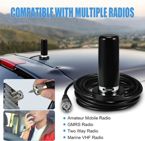Vista 3 de BASIKER Antena de radio de jamón móvil para vehículos de 3 pulgadas, doble banda VHF UHF 136-174MHz 400-470MHz, montaje en base magnética NMO SO239