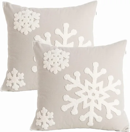 Vista 2 de 18x18, Funda de almohada decorativa de algodón para Navidad, bendición navideña, para cama, sofá, cojín de coche, con bordado de copo de nieve Gris