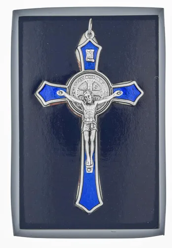 Vista 2 de Venerare Gran cruz pectoral de San Benito con esmalte de color (azul)