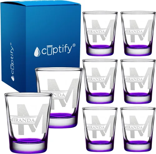 Vista 78 de Cuptify Inicial de cristal con monograma y nombre de 2 onzas, parte inferior negra grabada con texto personalizado para regalos, bodas, cumpleaños