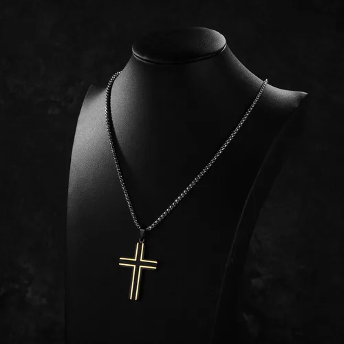 Vista 6 de Holizaly Collar de cruz para hombre colgante de acero inoxidable 316L color blanco dorado negro azul caja de regalo incluida