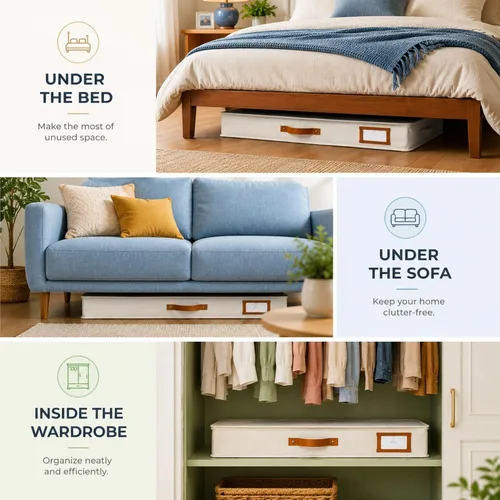 Vista 7 de HOMELUX THEORY 2 piezas de contenedores de almacenamiento debajo de la cama, organizador de cajones debajo de la cama con compartimentos y tapas