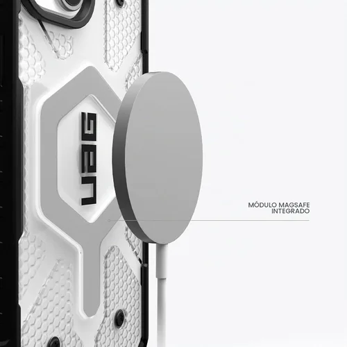 Vista 4 de URBAN ARMOR GEAR UAG - Funda compatible con iPhone 15 Plus de 6.7 pulgadas, Pathfinder Clear Ice/Silver con imán integrado compatible con carga