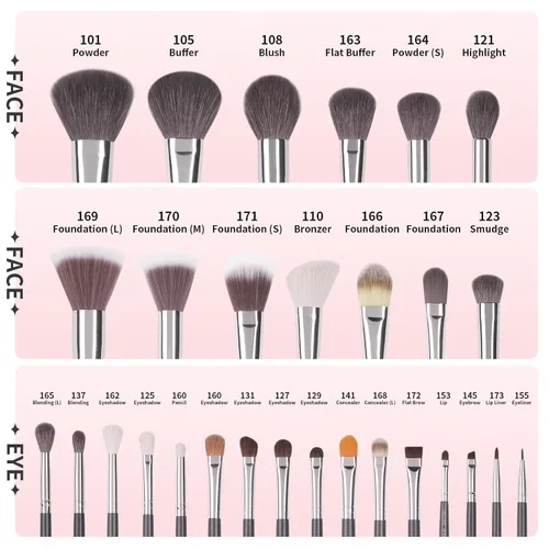 Vista 3 de docolor Professional 29Pcs Makeup Brush Set, Premium Goat Hair & Synthetic Fiber Blending Brushes for Foundation Powder Blush Concealer Eyeshadow