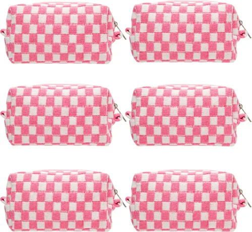 Vista 38 de PAZIMIIK Bolsa de Maquillaje a Cuadros para Bolso Portátil con Cremallera, Estuche Pequeño de Cosméticos para Accesorios de Viaje, Azul Ártico