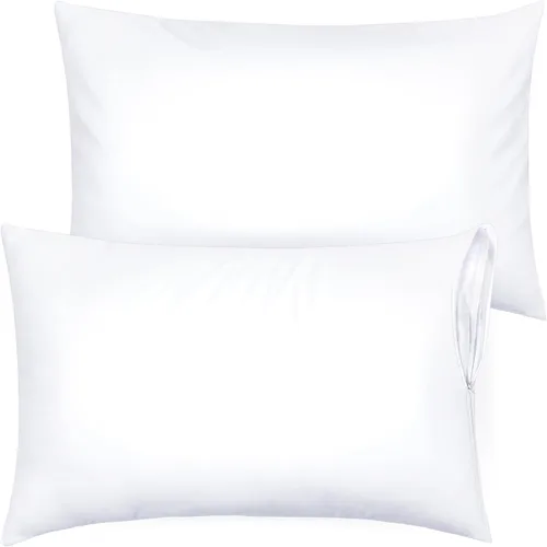 Vista 19 de Juego de 4 fundas de almohada ultrasuaves con cremallera tamaño Queen, 100% protección contra manchas, polvo y suciedad, lavables a máquina (beige)