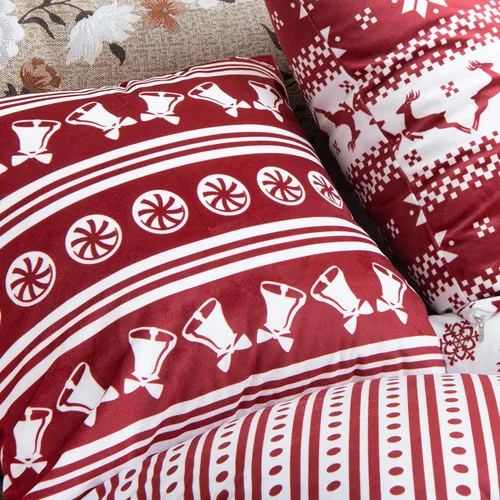 Vista 7 de BEDSUM Funda de almohada cuadrada decorativa suave de terciopelo, funda de cojín con patrón de cascabeles rojos y blancos, para decoración