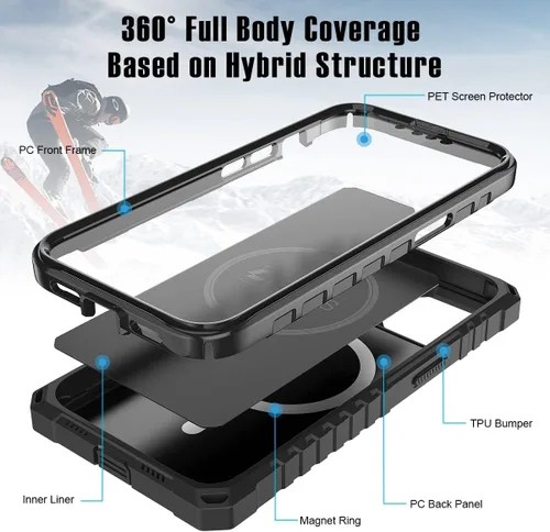 Vista 2 de Funda para iPhone 13/14 [6.1 pulgadas], a prueba de caídas de grado militar de 12 pies, resistente cobertura de cuerpo completo de 360°