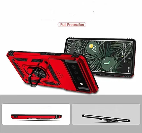 Vista 7 de Funda para Google Pixel 6A, protección de grado militar para automóvil [soporte integrado] Soporte de anillo de metal de doble capa TPU resistente +
