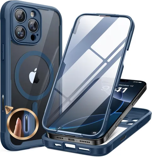 Vista 263 de Miracase - Funda magnética para iPhone 13 Pro Max de 6.7 pulgadas (compatible con MagSafe), transparente, completo, protector de pantalla de vidrio