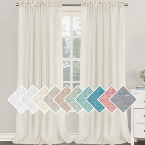 Vista 10 de H.VERSAILTEX - Cortinas de mezcla de lino natural semitransparentes, con bolsillo para cortinero, filtrado de luz, 2 paneles, para sala de estar Gris