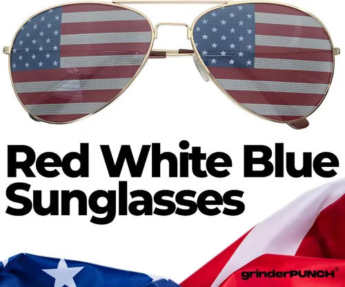 Vista 7 de GrinderPUNCH Lentes de sol tipo aviador, modelo bandera de Estados Unidos.