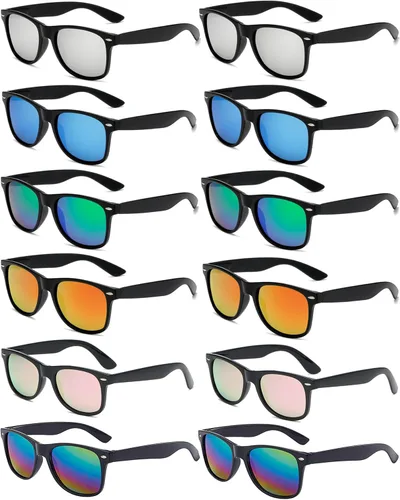 Vista 8 de Eyegla Paquete de 8/12/18 lentes de sol de neón a granel coloridos para fiesta, gafas retro para fiesta para adultos, hombres y mujeres