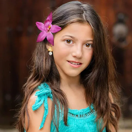 Vista 2 de Pinzas para el cabello de flores moradas aretes de perla accesorios de disfraces de Halloween disfraz de princesa accesorios de cosplay perlas