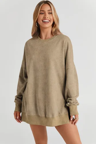 Vista 153 de SHEWIN Sudadera casual de manga larga con cuello redondo para mujer, ligera, holgada