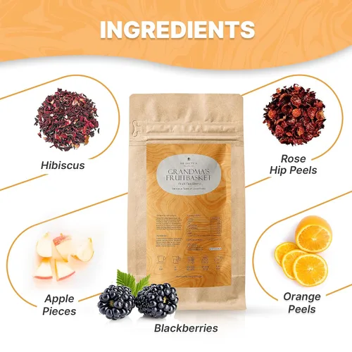 Vista 2 de Prime Tea Grandma's Fruit Basket – Exquisita fruta tisana, hojas sueltas orgánicas de primera calidad, deliciosa mezcla de té de hierbas, natural