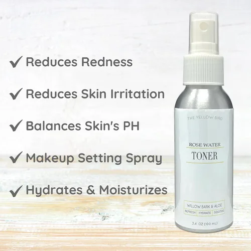 Vista 3 de Yellow Bird - Tónico facial natural de agua de rosas – Spray de hidratación facial calmante, niebla de ajuste de maquillaje relajante, corteza