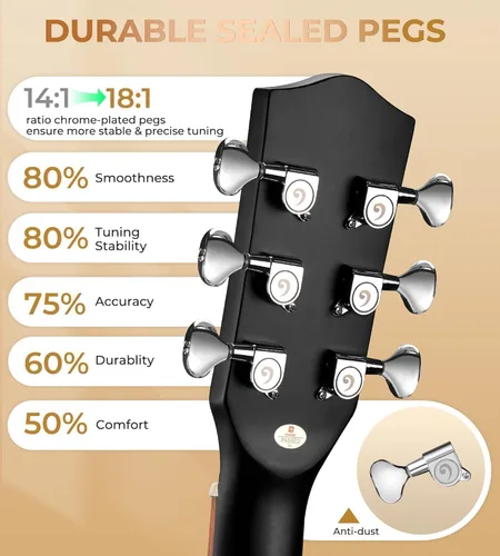Vista 4 de Vangoa Guitarra para Zurdos, Kit de Guitarra Acústica para Zurdos de Tamaño Completo con Cutaway para Adultos Principiantes de 41 Pulgadas, Juego