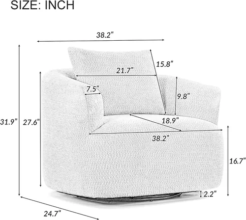Vista 2 de Silla giratoria de 360°, sofá de 38.2 pulgadas, sofá tapizado de tela Boucle con barril giratorio con una almohada para sala de estar, dormitorio