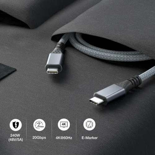 Vista 7 de UseBean Cable USB C a USB C de 240 W de 1.6 pies [2 paquetes], USB 3.2 Gen2X2 20Gbps Tipo-C PD carga rápida, cable de video 4K, para iPhone 15 Plus