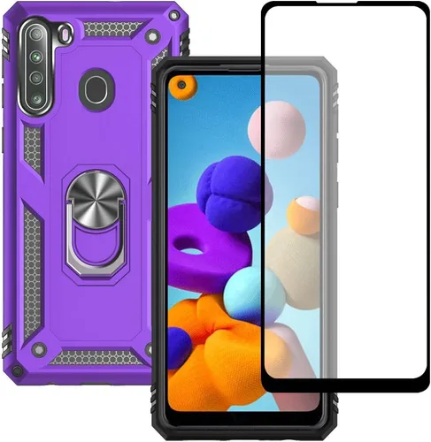 Vista 9 de Samsung A21 - Funda para teléfono Galaxy A21 con protector de pantalla, funda protectora de grado militar con anillo para Samsung Galaxy A21 (negro)