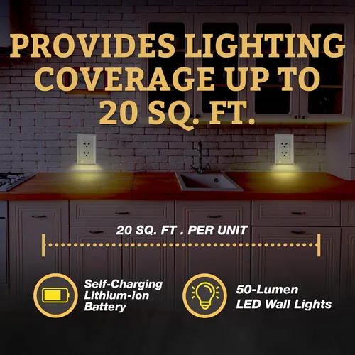Vista 5 de Placa de cubierta de enchufe iluminada, luz nocturna LED opcional, cubierta de enchufe de pared y alumbrado de respaldo para falla de energía