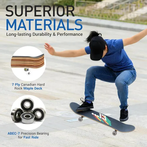 Vista 2 de Braille - Patineta completa para adultos, adolescentes, niños y niñas, patineta estándar para trucos de 31.5 pulgadas