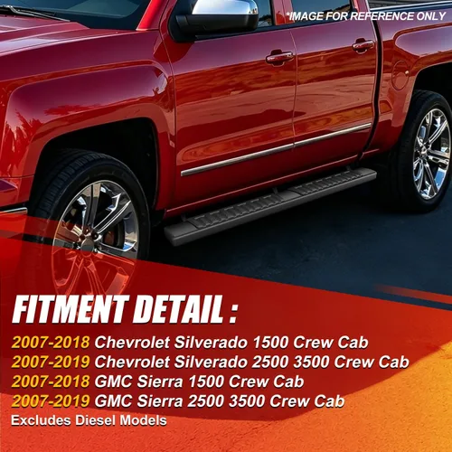 Vista 7 de Estribos de aluminio negro de 6 pulgadas, barras Nerf compatibles con Silverado Sierra 1500 2500 3500 Crew Cab 07-19