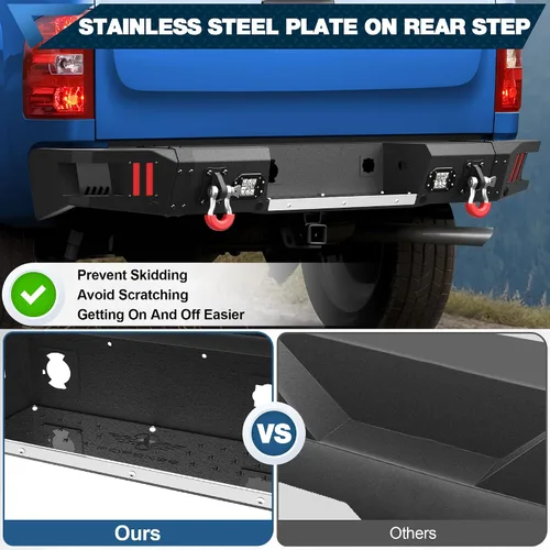 Vista 5 de Silverado Parachoques trasero para Chevy Silverado/GMC Sierra 1500 2007-2013 Negro texturizado con anillos en D, luces LED, orificios