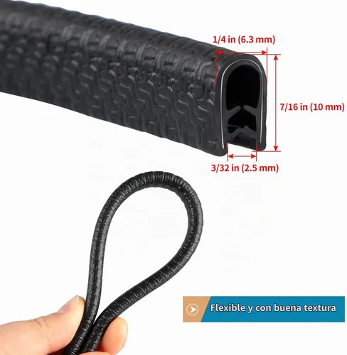 Vista 2 de Protector de borde de goma de 10 pies/3 m, protector de borde de puerta sin adhesivo, tira de sello de borde en forma de U con clips de metal