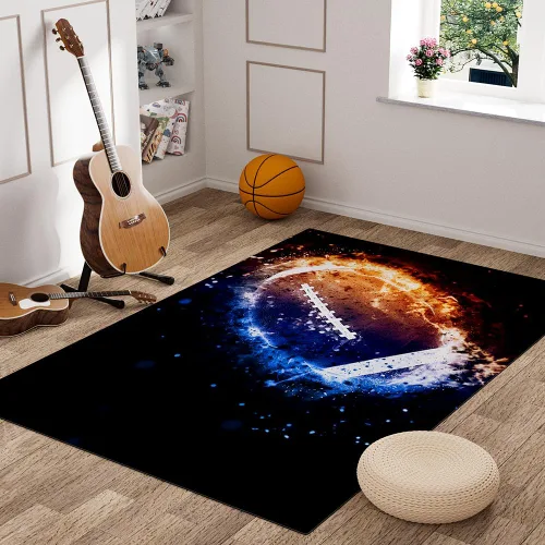 Vista 6 de Alfombra de área con patrón de cancha de baloncesto, moderna, de franela, de microfibra, antideslizante, para sala de estar, dormitorio, 7 x 5 pies