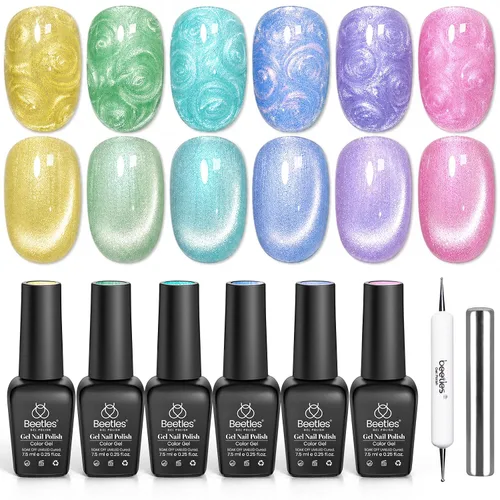 Vista 28 de Beetles - Juego de esmaltes de gel azul, Ocean Range, juego de 6 colores de esmalte de uñas de gel azul A - Azul Ocean Range