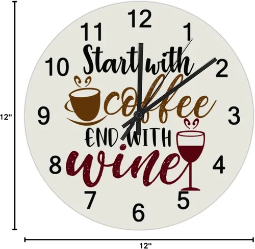 Vista 7 de Relojes de pared silenciosos de PVC sin tictac, comienza con extremo de café con relojes de pared redondos de vino, funciona