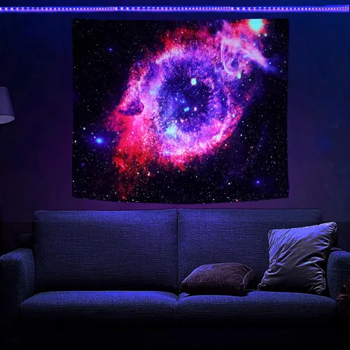 Vista 11 de PSYHILAR Blacklight Tapestry - Póster para colgar en la pared, diseño de galaxia, nebulosa, estrellas, galaxia, nebulosa, universo neón, reactivo a