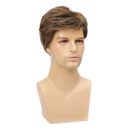 Vista 3 de Kaneles Peluca corta marrón para hombre, disfraz de repuesto sintético, pelucas de cabello natural para Halloween