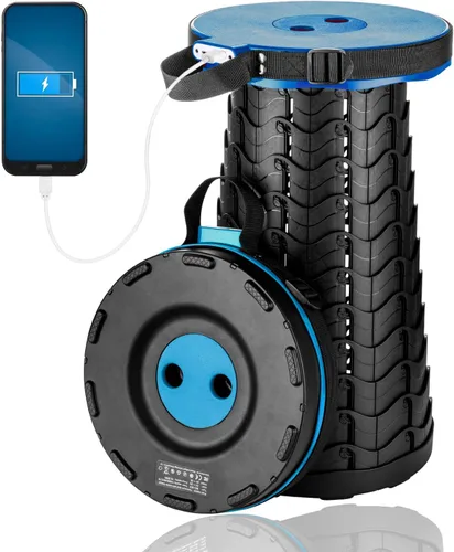 Vista 7 de Taburete telescópico portátil con cargador móvil de 4400 mAh, taburete plegable cargador de teléfono integrado para iPhone Android, asiento plegable