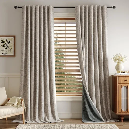 Vista 16 de Rinwoc - Cortinas 100% opacas para dormitorio, cortinas con aislamiento térmico de 1.6 m de longitud, 2 paneles, lino texturizado de estilo granja