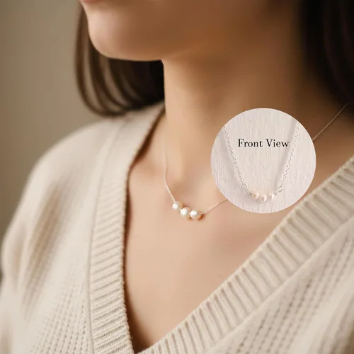 Vista 8 de Collar de plata de ley sin grano y sin perlas, regalo de amor propio y empoderamiento para mujer, colgante de perla real con tarjeta de mensaje