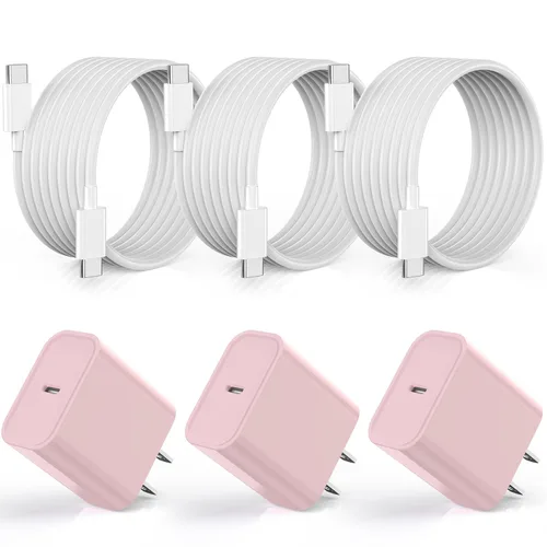 Vista 8 de Cargador para iPhone 14, paquete de 2 cables de carga rápida USB de 10 pies, cable Lightning de carga rápida, bloque de enchufe USB tipo C con cable