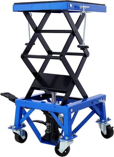 Vista 2 de Gato hidráulico de elevación de motocicleta de alta resistencia de 300 libras con 4 ruedas para bicicletas pequeñas de cross, mesa elevadora