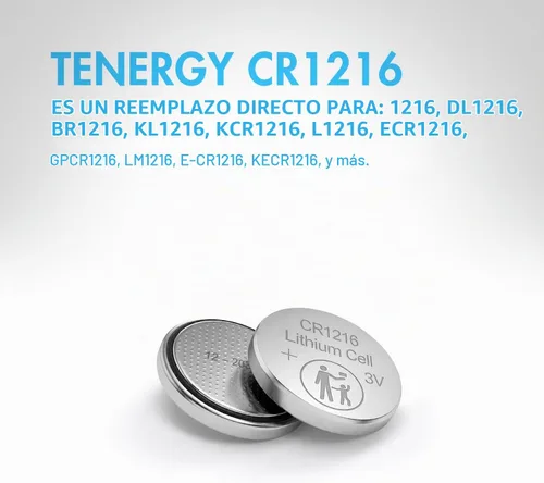 Vista 5 de Tenergy Batería de botón de litio CR1216 de 3 V, para relojes, mini luces LED, termómetros de frente, 20