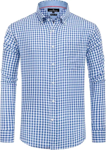 Vista 13 de Alimens & Gentle - Camisas a cuadros con botones para hombre, camisas de vestir de manga larga, de algodón, corte estándar Negro (Black Gingham)