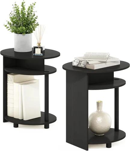 Vista 10 de Furinno JAYA Mesa auxiliar ovalada de diseño simple con contenedor, americano/cromo