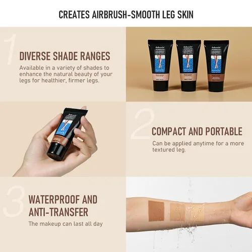 Vista 4 de Maquillaje de piernas impermeable sin transferencia, corrector corporal de cobertura completa para piernas, crema para cubrir venas, tono de piel